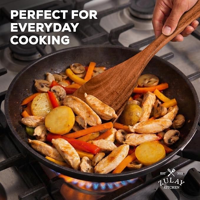 Zulay Kitchen 7-Piece Wooden Cooking Spoons Set – Heat-Resistant, Smooth Teak Utensils with Comfort Grip – Lightweight & Durable – Easy to Clean, Perfect for Non-Stick Cookware - Image 6