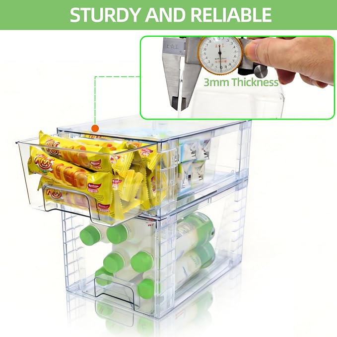 Clear Stackable Acrylic Storage Drawers(4 Pack), Plastic Organizer Bins with Handles, Easy Assembly for Bathroom Kitchen Pantry Cabinet Under Sink Snack Home Storage Solutions - Image 6
