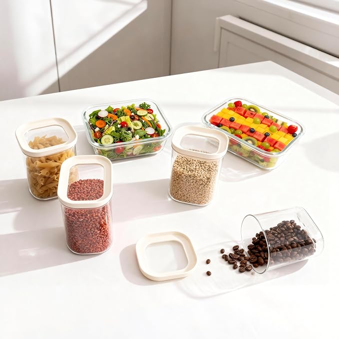 Glass Food Storage Jar with Glass Lid in Square Shape, Food Canister Set with Airtight Lids, Pantry Jars for Kitchen Organization, Food Storage Containers in Set of 6 - Image 9