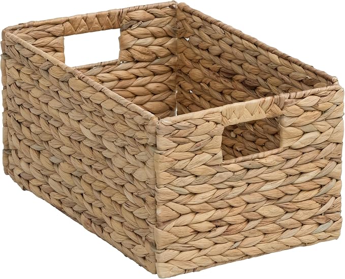 Rectangular Woven Hyacinth Wicker Pantry Storage Baskets, Set of 4 | 13.25"x9"x7", Natural, Iron Wire Frame - Image 4