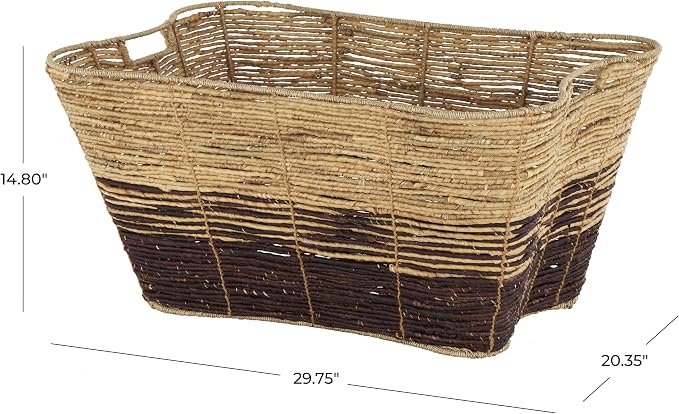 Deco 79 Seagrass Handmade Decorative and Functional Storage Basket Oversized Color Block Basket Organizer with Slot Handles, Basket for Storage 30" x 20" x 15", Brown - Image 6