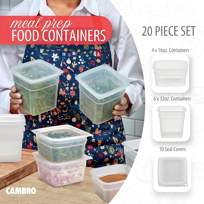 Cambro Food Storage Containers with Lids - Translucent (Microwave Safe and BPA-Free) - 16 and 32 oz (ounce) Food Storage Container - (20 Piece Set) - Image 2