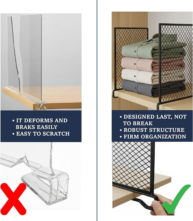 Nexu 6-Pack Metal Mesh Shelf Dividers for Closet Organization, Ultra-Stable Under-Shelf Hook Closet Dividers, Heavy Duty Purse, Handbag & Bag Organizer for Shelving, Clothes, Bedroom, Black - Image 5