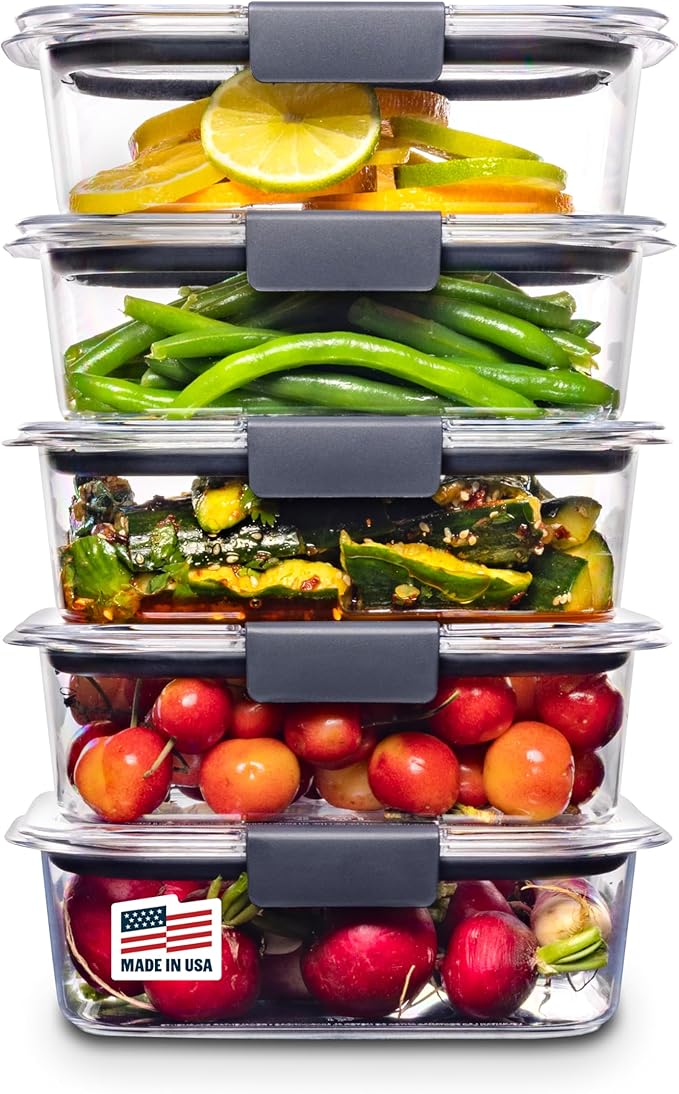 Rubbermaid Brilliance Tritan Plastic Food Storage Containers BPA Free Airtight Lids Ideal for Lunch Meal Prep & Leftovers Set of 5 (3.2 Cup) by Unknown