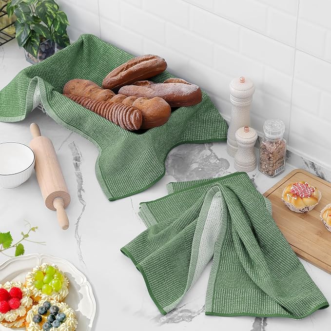 Homaxy 380 GSM Cotton Premium Kitchen Towels 6 Pack, 18"x 28", Grass Green | Flat and Terry Dish Towels, Highly Absorbent Tea Towel Set with Hanging Loop, Soft Utility Kitchen Hand Towels - Image 6