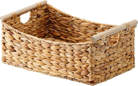 StorageWorks Extra Large Wicker Baskets with Handles, Hyacinth Basket,1Pack | Baskets for Organizing, Water Hyacinth Storage Basket, Wicker Storage Baskets for Shelves, Woven Baskets, 16½" x 13" x 7½" by StorageWorks