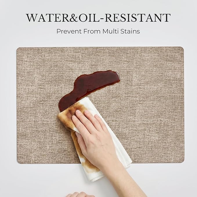 Romanstile Vinyl Placemats Set of 6, Reversible Faux Leather Heat Resistant Wipeable Table Mats, Waterproof Washable Non-Slip Table Placemats for Dining/Kitchen/Party/Outdoor (Grey Khaki, 12" x 17") - Image 9