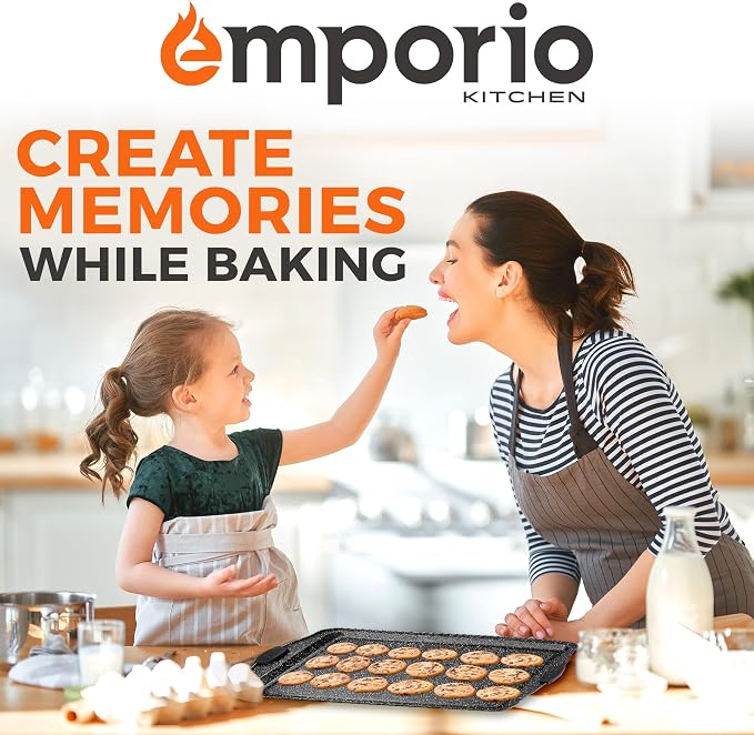 Emporio Kitchen Baking Pan Set - Nonstick Coating, Carbon Steel Bakeware Sets with Gray Silicone Handles, PFOA, PFOS, PTFE Free, Recipe Booklet Included, Oven Safe Tray (Up To 450° F), Set of 8 - Gray - Image 8