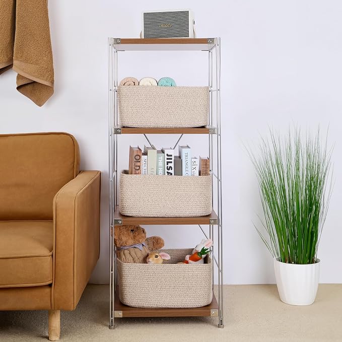 MiniArk Large Storage Baskets for Shelves, 17 x 13 x 7.5” Closet Organizers Bins for Clothes Blanket Towels, Baby Nursery, Toy Baskets Box, Woven Rope Baskets, 2 Packs Mixed Brown - Image 4