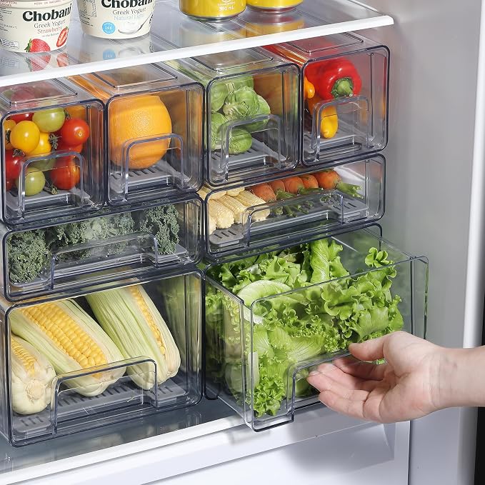 Refrigerator Organizers and Storage Drawers (2PCS, Large) | Produce Water Draining, BPA Free, Stackable, Clear, Fruit and Veggie Organization, Pull Out Bins - Image 8