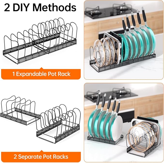 MUDEELA Expandable Pot Pan Lid Organizers inside Cabinet, 12 Divider-Black | Expandable 11.8–22.9", 12 Adjustable Divider, Tool-Free Assembly, Non-Slip, Scratch-Proof, For Pan Lid Cutting Board Bakeware - Image 5