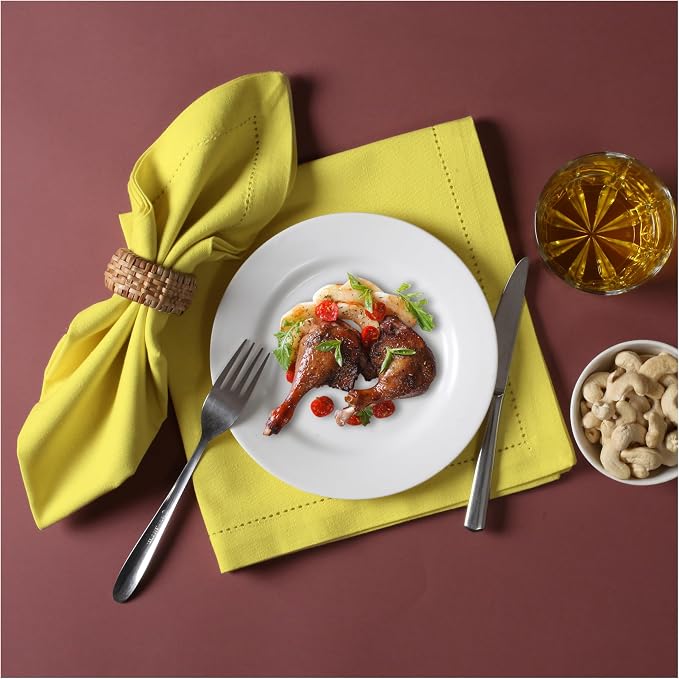 Bedding Craft Hemstitched Cotton Cloth Dinner Napkins Set of 12 – 18x18 Golden Kiwi – Reusable Machine Washable Fabric Napkins for Weddings, Thanksgiving, Christmas & Events - Image 8
