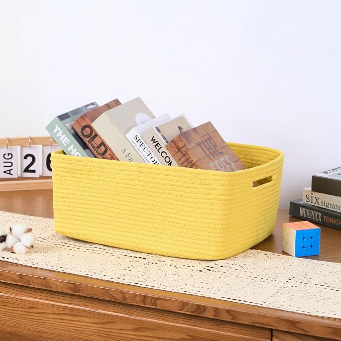 MiniArk Large Storage Baskets for Organizing, 17 x 13 x 7.5” Closet Shelf Baskets for Clothes Blanket Towels, Baby Nursery, Toy Bins Box, Woven Rope Baskets, 4 Packs Yellow - Image 5