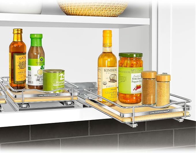 LYNK PROFESSIONAL® Élite™ Pull Out Spice Organization for Cabinets - 8-3/8 inch Wide – Spice Rack for Inside Cabinets – Wood/Chrome - Sliding Spice Rack Organizer for cabinet – Spice Rack - 1 Tier - Image 7