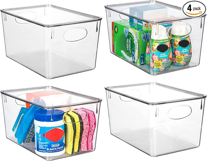 CLEARSPACE Plastic Storage Bins With lids – Perfect Kitchen Fridge Organizer, Pantry Organization, Cabinet Organizers (4 Pack) by ClearSpace