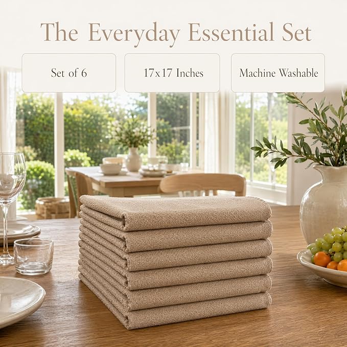 17x17 Solid Brown Cloth Napkins Set of 6 Washable Rustic Decor | Cozy up your dining room. These 17x17 reusable brown linen napkins bring a warm, earthy feel to daily family dinners. - Image 5