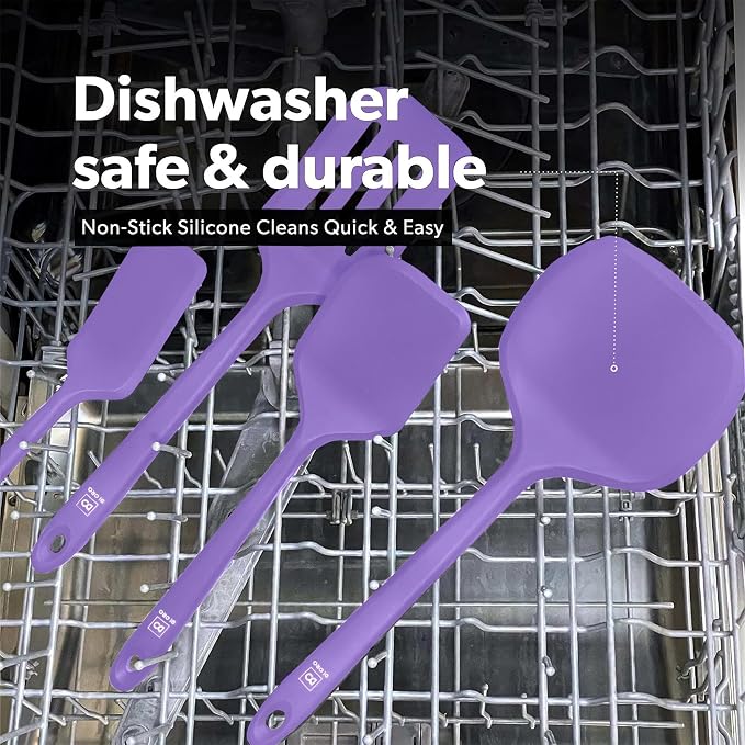 New DI ORO Silicone Turner Spatula Set - Kitchen Spatulas for Nonstick Cookware - Cooking Utensils for Flipping Eggs & Pancake - 600°F Heat-Resistant BPA Free Turners - Dishwasher Safe (4pc, Lavender) - Image 6