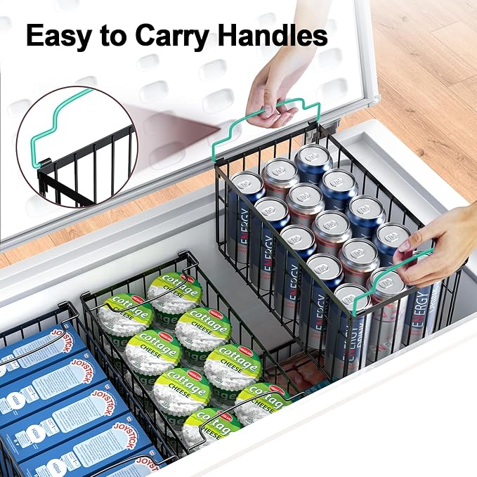 Freezer Organizer Bins, 4 Pack Big Baskets for 5/ 7 Cu.FT Deep Freezer | Stackable Chest Freezer Organizer Bins, Foldable Baskets with Handles, Black Storage Container Baskets for Sort Frozen Meats - Image 4