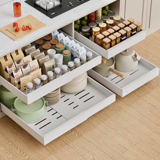 PAKETA 1 Pack Expandable Pull Out Cabinet Organizer,21" Deep | Pull Out Drawers for Cabinets with width from 12" to 20",Sliding Drawers for Cabinets with Upgrade 3 Slide Rails,hold 65 lbs by Unknown