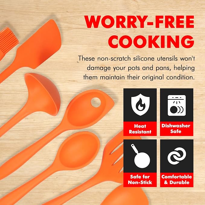 Chef Craft 7 Piece Silicone Kitchen Tool and Utensil Set, Orange (42078) - Image 3