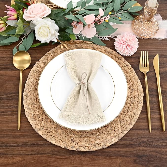60 Pack Cotton Linen Napkins 16 x 16 Inch Linen Napkins Cloth Handmade with Fringe Soft Cloth Napkins Washable Rustic Dinner Napkins Cloth for Wedding Party Dinner Table(Natural) - Image 7