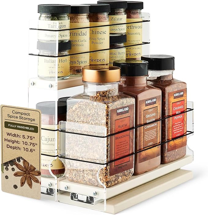Combo Spice Rack Drawer - Pull Out Pantry Organizers and Storage - Kitchen Cabinet Organizer - Seasoning Sliding Caddy - Made in USA (5.75" W x 10.75" H x 10.60" D, Assembled) by VerticalSpice