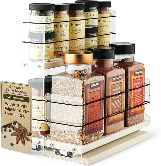 Combo Spice Rack Drawer - Pull Out Pantry Organizers and Storage - Kitchen Cabinet Organizer - Seasoning Sliding Caddy - Made in USA (5.75" W x 10.75" H x 10.60" D, Assembled) by VerticalSpice