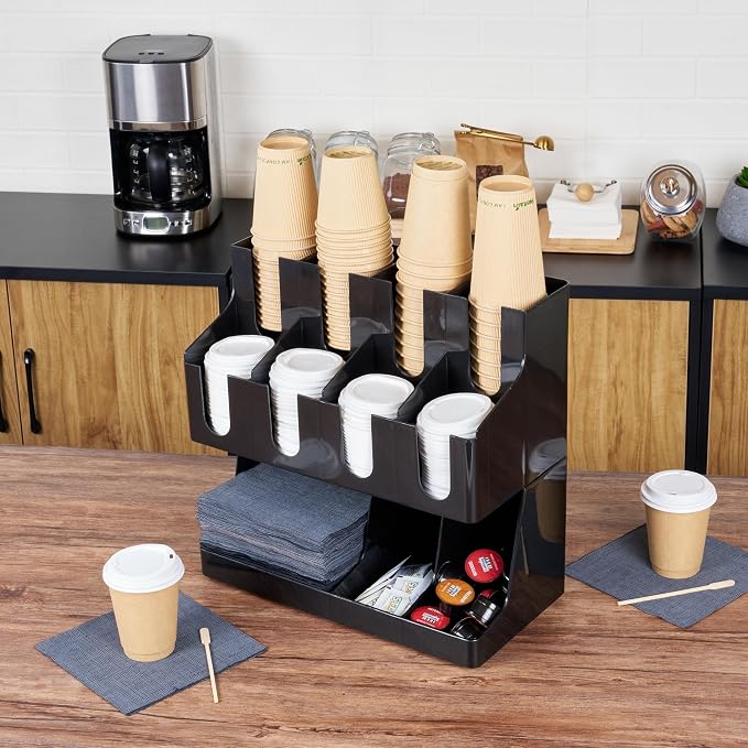 Restaurantware Restpresso Coffee Bar Organizer, 1 Count Durable 11 Compartments, Compact Size, Black Plastic Tabletop Coffee Supplies Organizer For Homes, Office Spaces, Breakrooms, and Lounges - Image 6