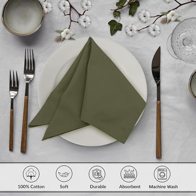 Ruvanti Cloth Napkins Set of 12, 18x18 Inches, 100% Cotton, Washable, Soft & Absorbent, Perfect for Wedding, Christmas, ‎Thanksgiving Dinners - Capulet Olive - Image 3