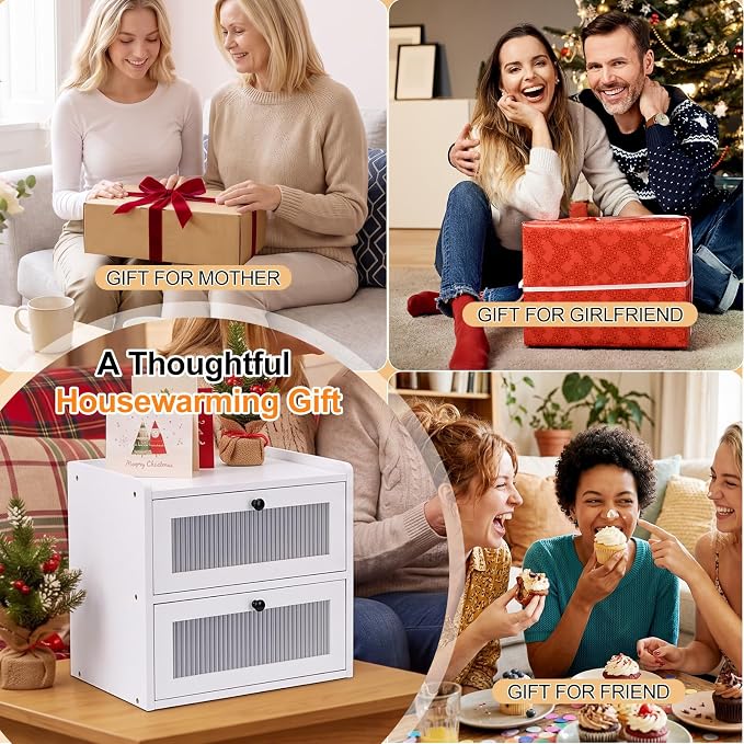 Alpeir Wooden Bread Box for Kitchen Countertop, Large Double Layer, White | Food-Safe Pine Wood, Double-Row Ventilation, Strong Acrylic Window, Raised Top Shelf, Easy Care, Farmhouse Corner Container - Image 7