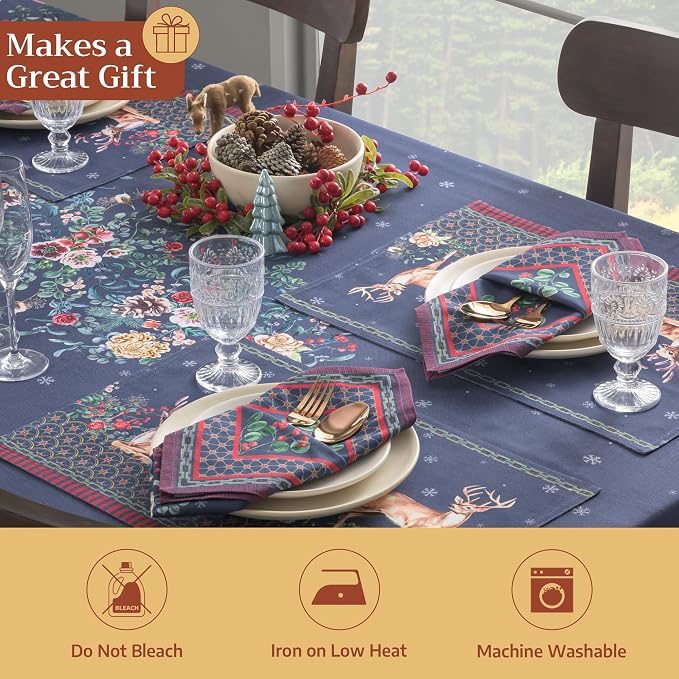 Maison d' Hermine Cloth Napkins Set of 4 Reusable 100% Cotton (20" x 20") | Everyday Square Napkins Cloth Washable Dinner Wedding Restaurant Hotel Kitchen Thanksgiving Christmas - Christmas Joy - Image 5