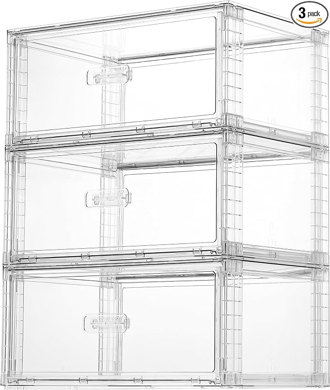 Vtopmart 3 Pack Large Clear Stackable Storage Drawers 23QT | Easily Assemble Plastic Closet Storage Bins, Dust-Proof UnderBed Organizer for Clothing, Sweater Organization by Vtopmart