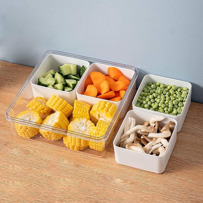 3Pack Snackle Box Divided Veggie Serving Tray with Lid Salad Keeper with 4 Removable Boxes Stackable Refrigerator Organizer Bins Produce Saver for Meal Prep Fruit Vegetable Lunch Meat - Image 7