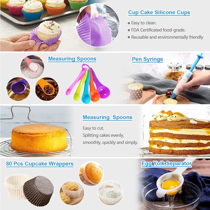 Cake Decorating Supplies, 493 PCS Cake Decorating Kit Cake Pans | 3 Packs Springform Cake Pans, Cake Rotating Turntable,48 Piping Icing Tips,7 Russian Nozzles, Baking Supplies, Multicolor - Image 6