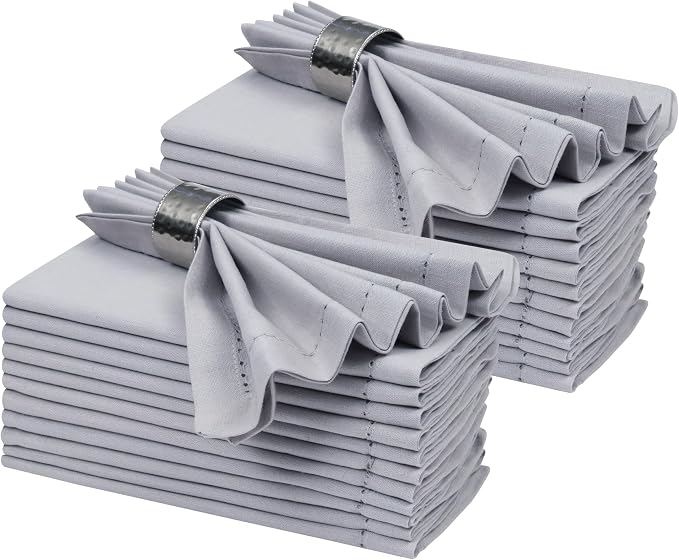 Ramanta Home Grey Cloth Dinner Napkin Set of 24-18x18 Inch | Cotton Linen Flax Hemstitched Napkins Washable for Everyday Use by RamantaHome