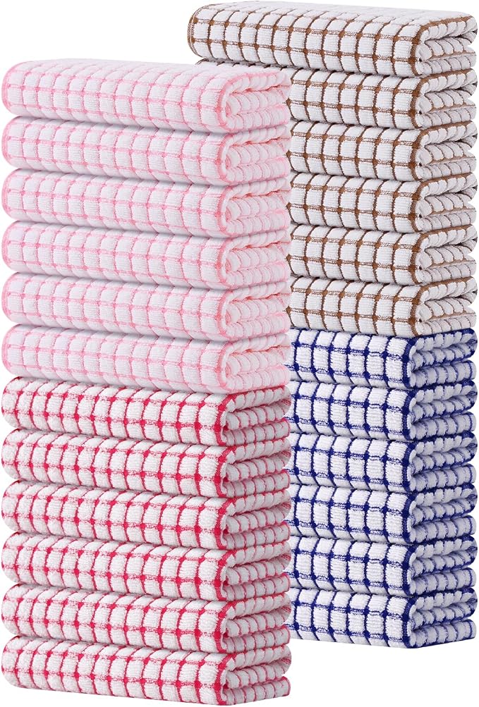 Kitinjoy Cotton 24 Pack Terry Kitchen Towels, Mix Colour | 16 x 25 Inches Super Soft and Absorbent Dish Towels, Quick Drying hand towels for kitchen Drying by Kitinjoy