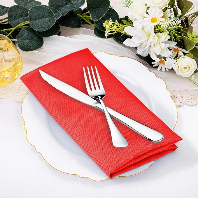 SuperO Set of 40 Cloth Napkins 17 x 17 Inch, Polyester Solid Washable Dinner Napkins with Hemmed Edges,Great for Restaurant, Wedding and Party(Red) - Image 2