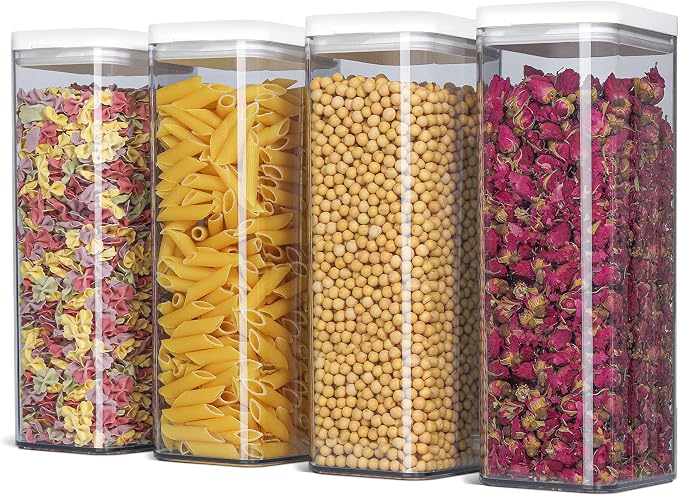 ComSaf Food Storage Container with Lids(64oz) Set of 4, Tall Airtight Food Storage Jar, BPA Free Plastic Food Storage Container Kitchen Pantry Containers for Noodles,Cereal, Flour and Sugar by ComSaf