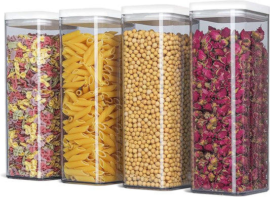 ComSaf Food Storage Container with Lids(64oz) Set of 4, Tall Airtight Food Storage Jar, BPA Free Plastic Food Storage Container Kitchen Pantry Containers for Noodles,Cereal, Flour and Sugar by ComSaf