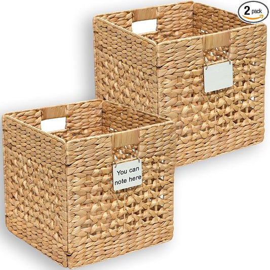 Water Hyacinth Storage Baskets For Shelves, 12x12 Cube Storage Organizer, Square Wicker Basket, Cube Organizer, Woven Basket, Canastas Para Organizar, Cestas Para Baskets For Shelveszar, 2 Pcs by TRUTHEQUEEN