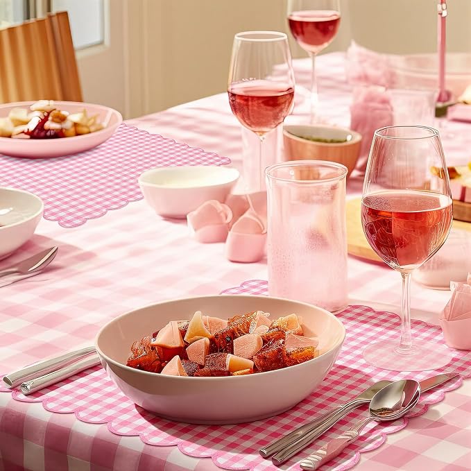 SmoothNovelty 12 Pack Buffalo Plaid Cloth Napkins 18x18 Inch Checkered Cloth Napkins Scalloped Soft Cotton Table Mat Washable Reusable for Dinner Wedding Holiday Birthday Parties (Classic,Pink) - Image 6