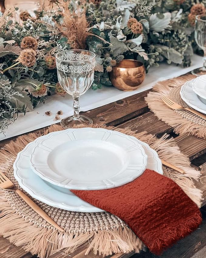 36 Pack Terracotta Napkins Cotton Linen Napkin 16 x 16 Inch Terracotta Napkins Cloth Handmade with Fringe Soft Washable Rustic Dinner Napkin Cloths for Wedding Party Dinner Table - Image 5