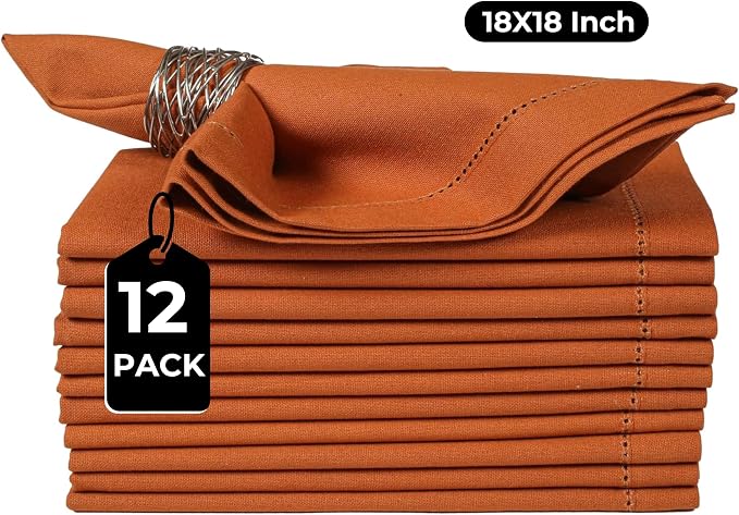 Bedding Craft Cloth Dinner Napkins Set of 12 – 18x18 Roasted Pecan with Hemstitched Mitered Corners – Reusable Machine Washable Fabric Napkins for Weddings & Dining Tables - Image 3