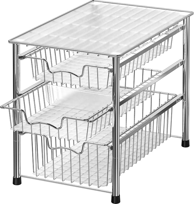 Simple Houseware Stackable 3 Tier Sliding Basket Organizer Drawer, Chrome by SimpleHouseware