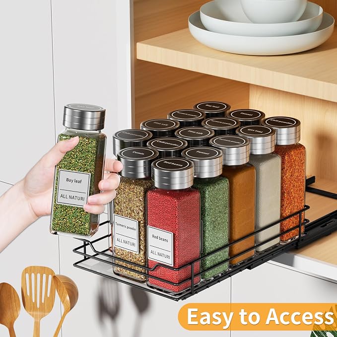 RCHYFEED Pull Out Spice Rack Organizer for Cabinet,6.5" Wx10.5 Dx2.5 H | Metal,Heavy Duty Slide Out Spice Rack,Ideal for Kitchen & Pantry Storage of Spices & Sauces - Image 3