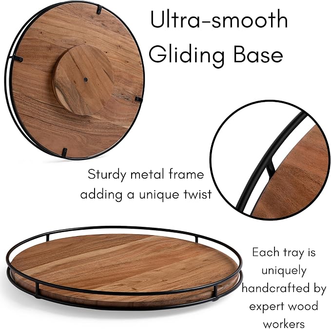 BIRDROCK HOME 18” Wooden Lazy Susan - Espresso - Iron Edges - Table Top Turntable - Cabinet or Pantry Organizer - Decorative Spice Rack Medicine Cleaning Spinning Table - Wood - Image 8