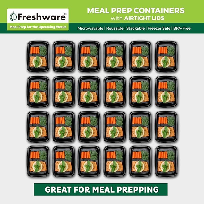 Freshware Meal Prep Containers [50 Pack] 1 Compartment Food Storage Containers with Lids, Bento Box, BPA Free, Stackable, Microwave/Dishwasher/Freezer Safe (28 oz) - Image 3