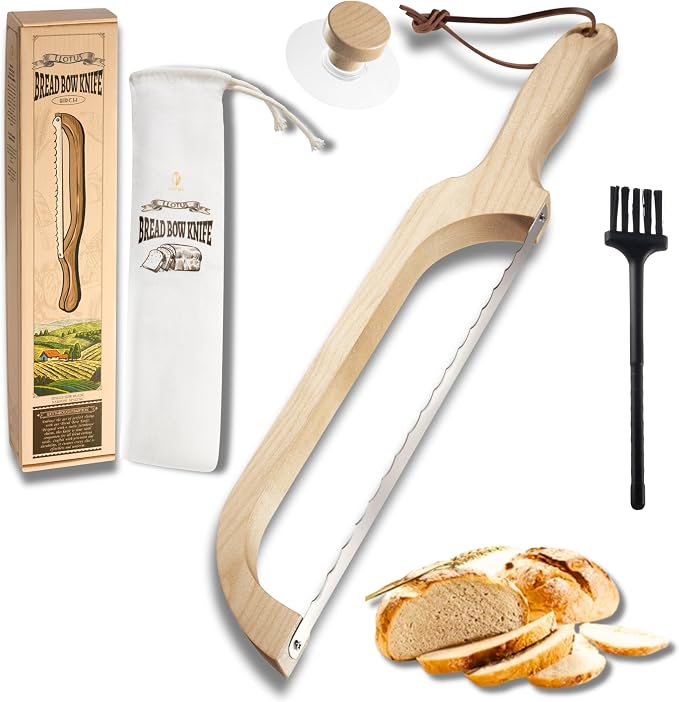 LLOTUS Bread Knife Package Slicer for Sourdough Bread, 16.5" Premium Wooden Bow Design, Premium Stainless Steel Serrated Saw, Cutter for cutting Loaf, Sandwich, Bagels, Homemade Bread (Birch) by Unknown