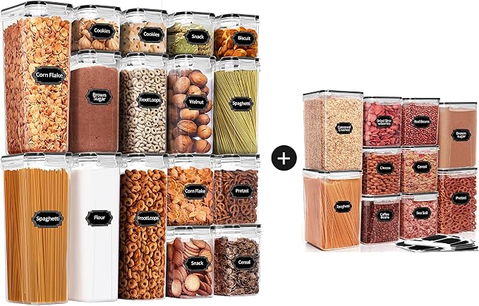 PRAKI 16PCS Airtight Food Storage Containers and 10PCS Large Flour and Sugar Containers by PRAKI