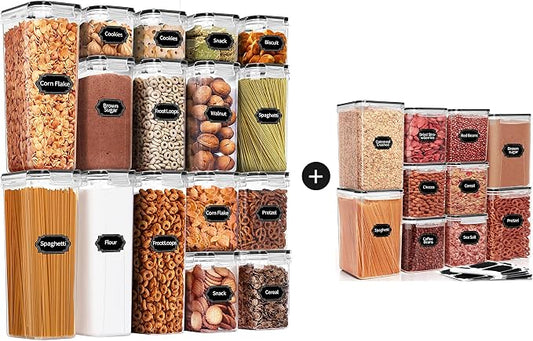 PRAKI 16PCS Airtight Food Storage Containers and 10PCS Large Flour and Sugar Containers by PRAKI